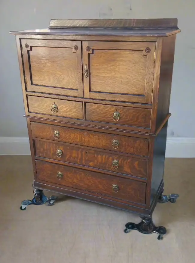 English Oak 2 Piece Linen Press On Chest 1