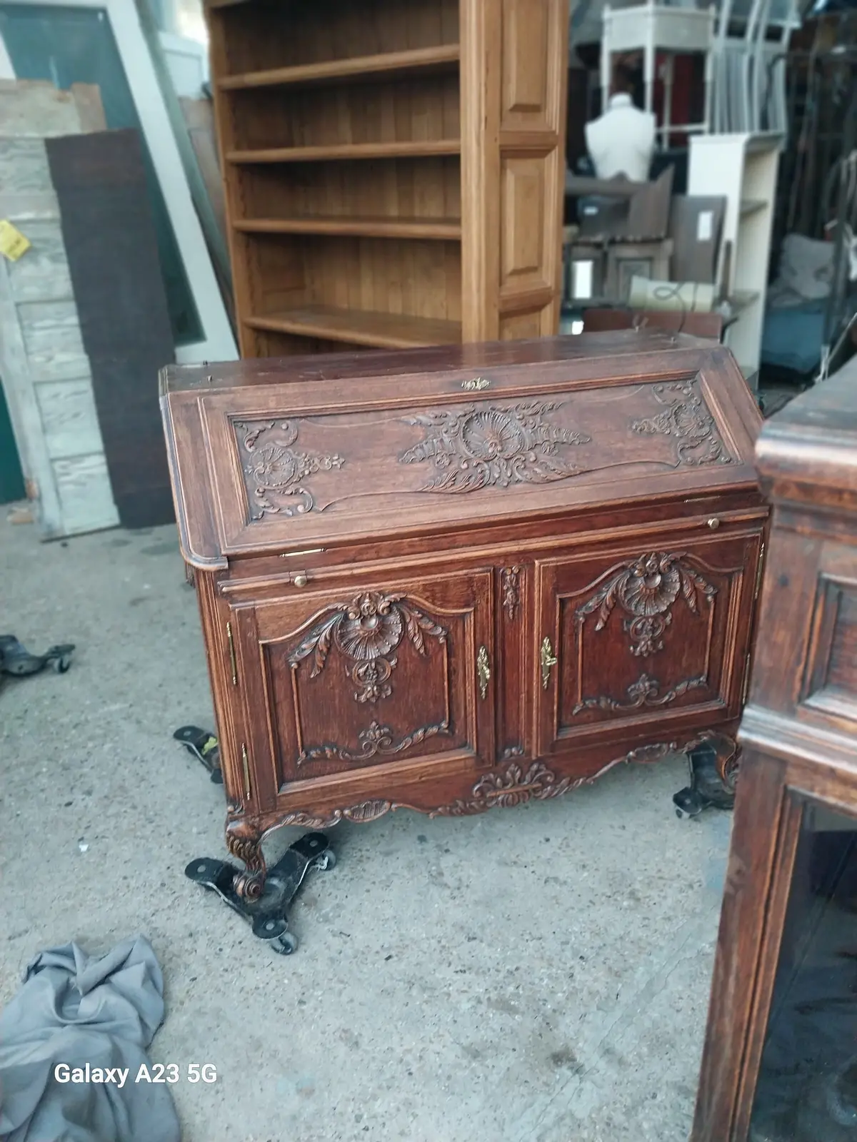 Ornate French Oak Secretary 1