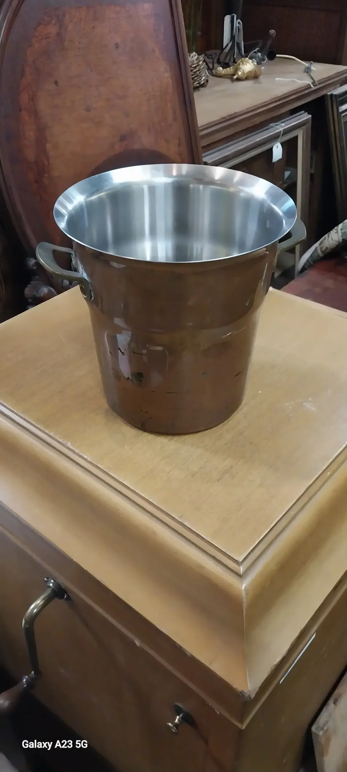 Copper With Brass Handles Tall Pail 1
