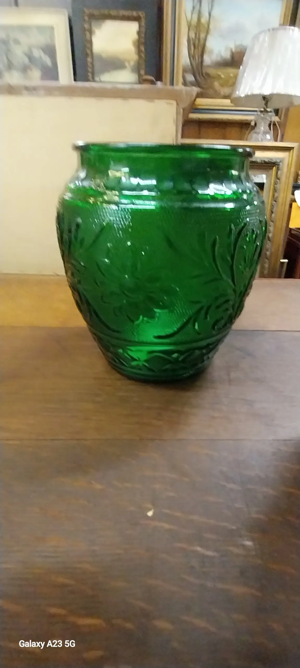 Green Glass Floral Vase 1