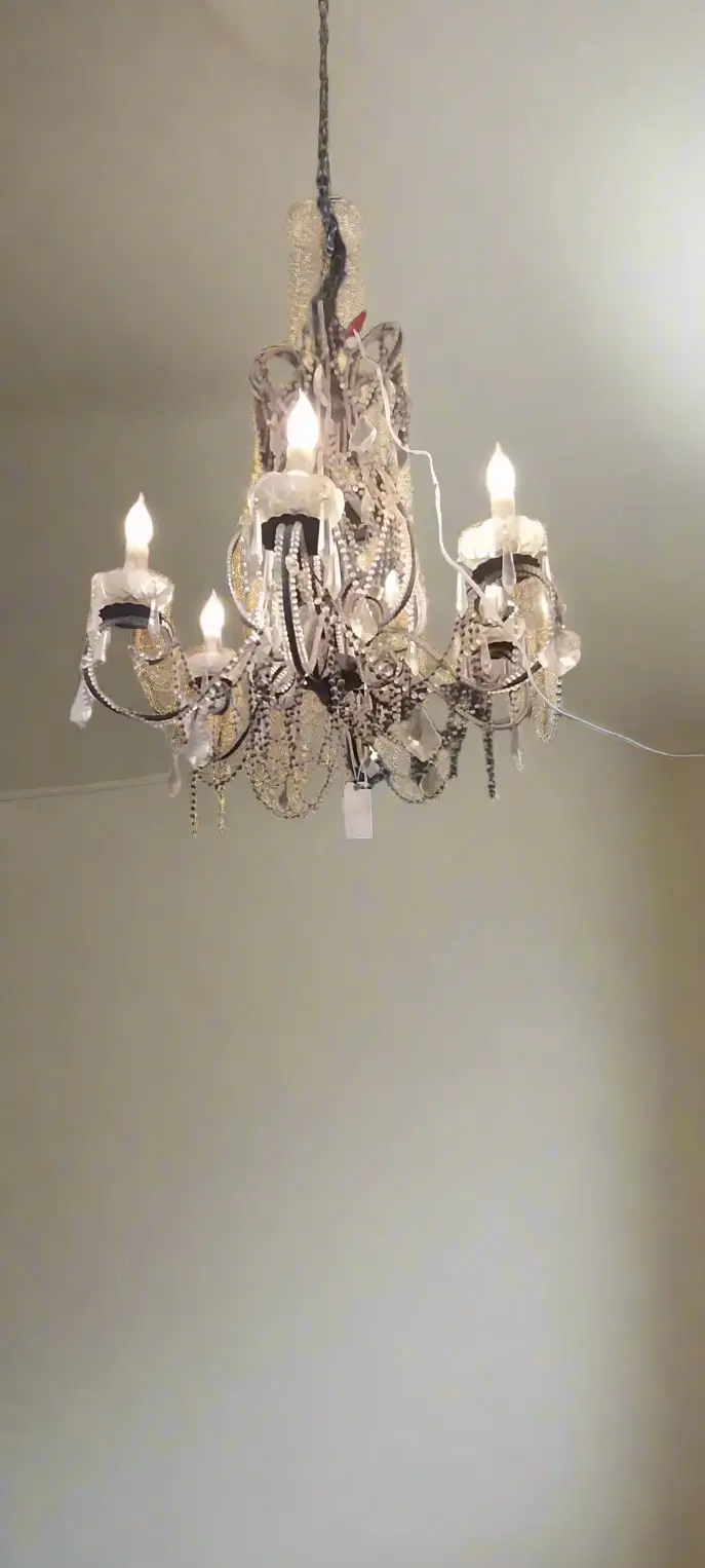 Large 6 Light Iron Chandelier With Glass And Stone Beads 1
