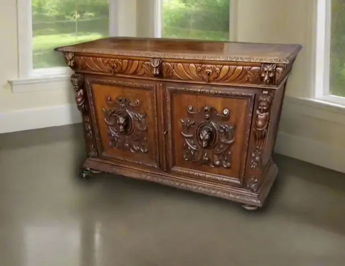 French Oak Beast And Caryatid Carved Server 1