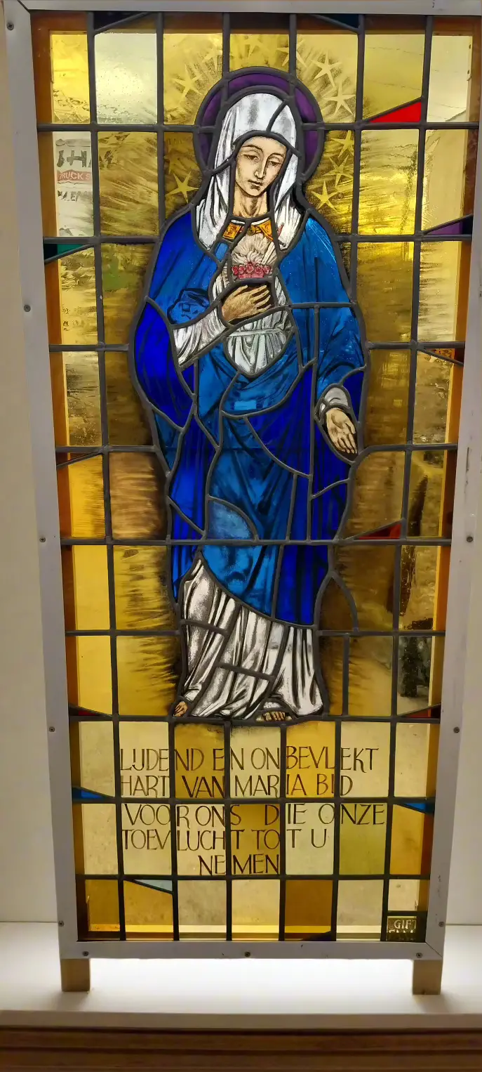 Large Immaculate Heart Of Marÿ Stained Glass Window Attributed To Belgian Artist Jan Wouters 1