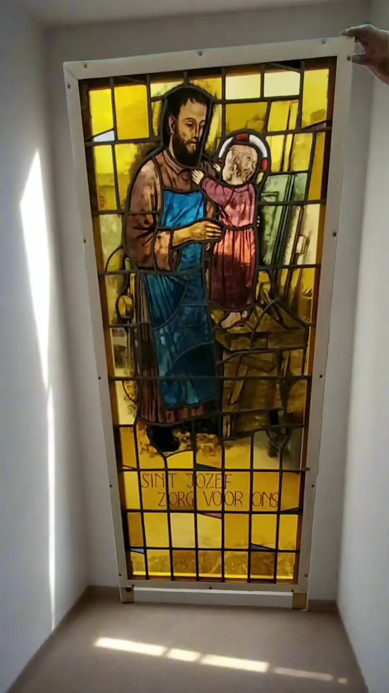 Large Joseph And Jesus  Stained Glass  Window By Belgian Artist Jan Wouters 1