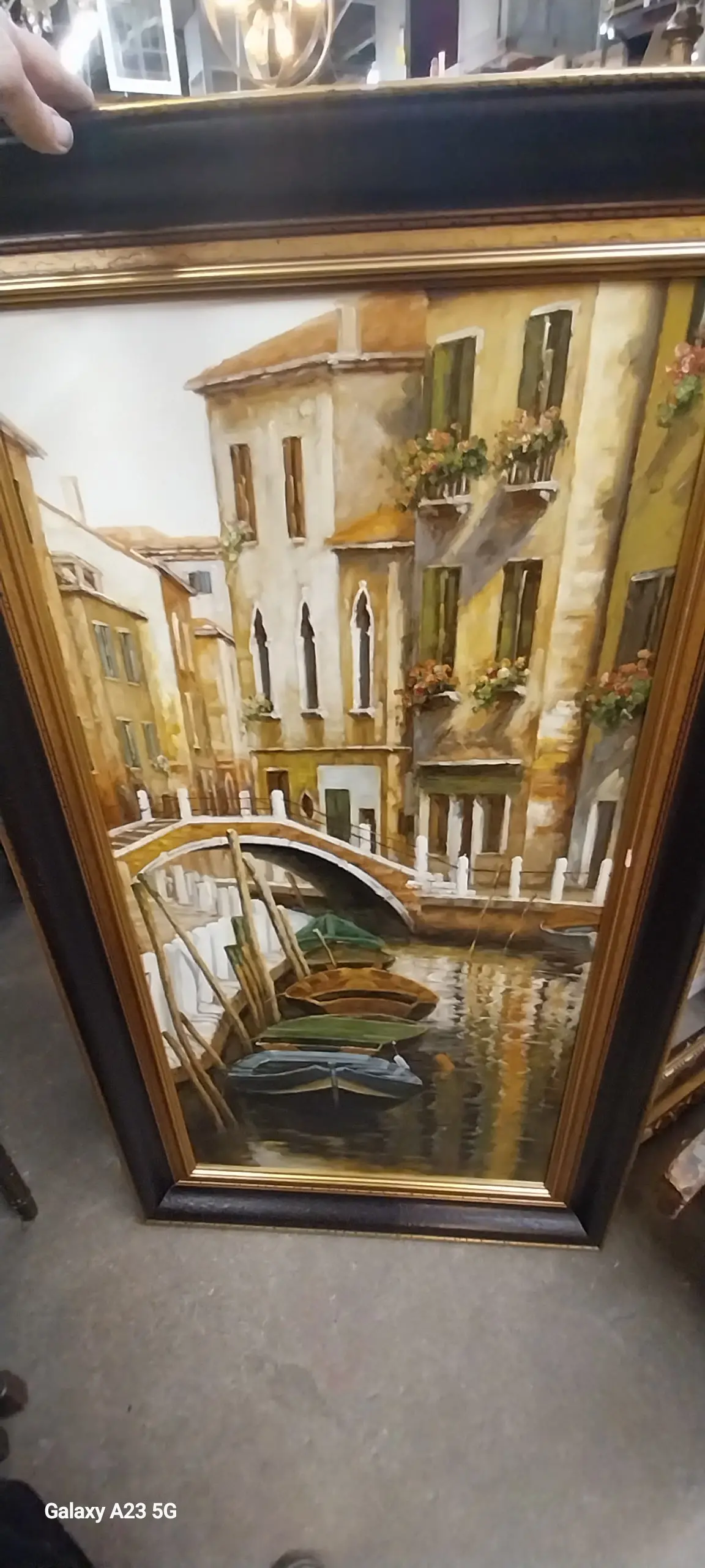 Pair Of Vintage Large Canal Oil Painting 1
