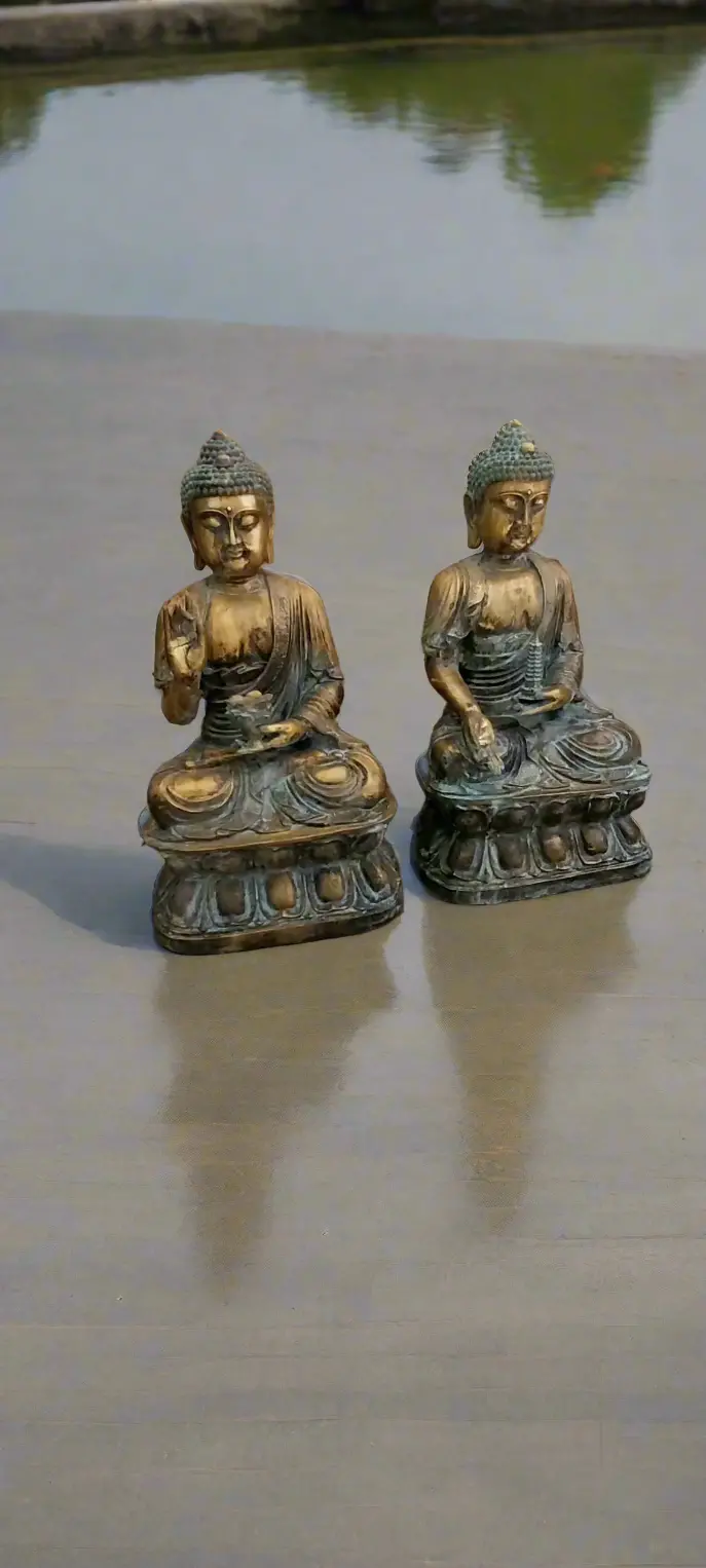 Pair Of Vintage Bronze Buddhas 1