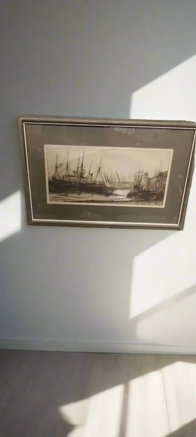Small Framed Sepiatone Ships Print 1