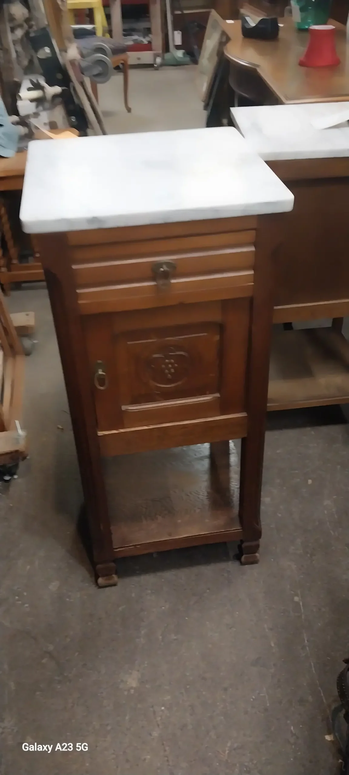 Oak Marble Top Grapes Motif Night Stand 1