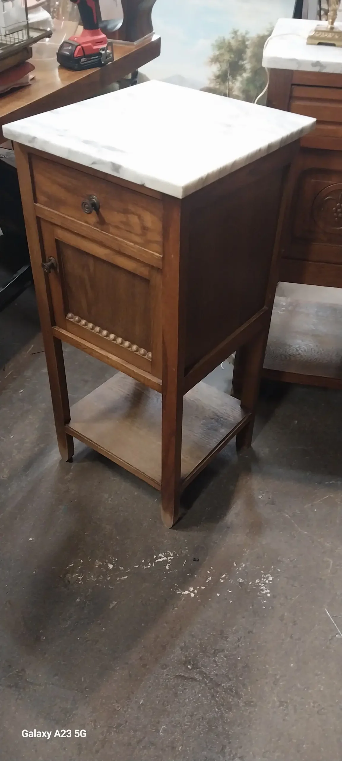 White And Gray Marble Top Night Stand 1