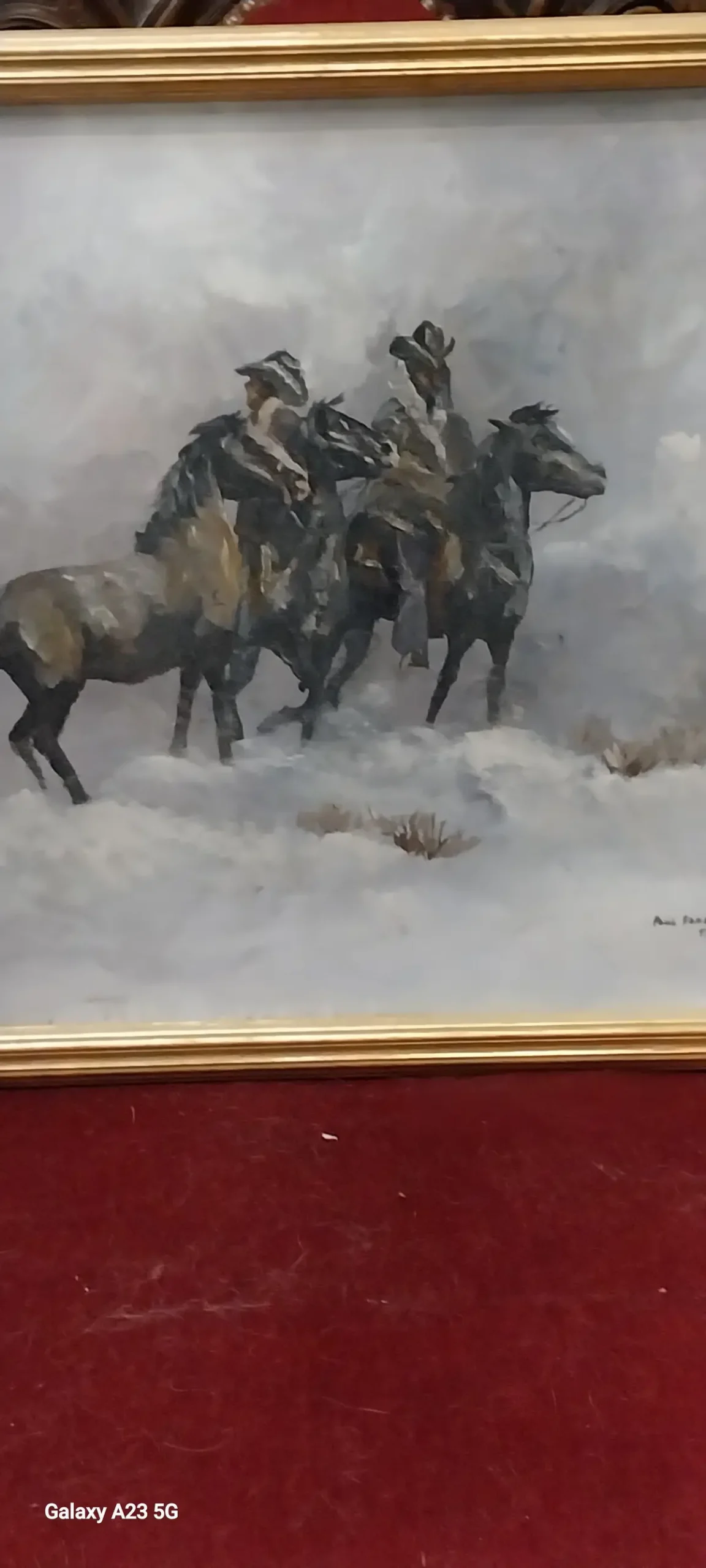 Framed Cowboys In Winter Oil Painting Signed Paul Sanchez 1
