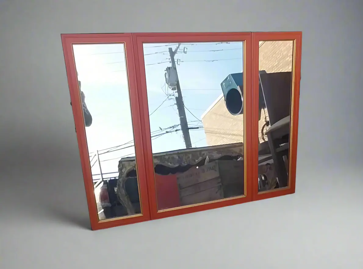 Orange Asian Framed Trifold Mirror 1