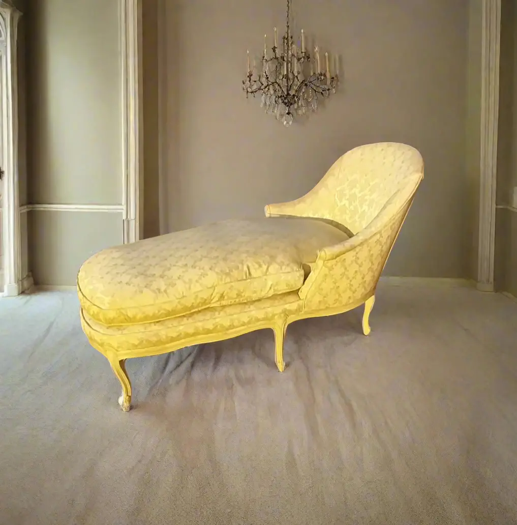 Louis  Xv Style Chaise In Yellow Upholstery 1