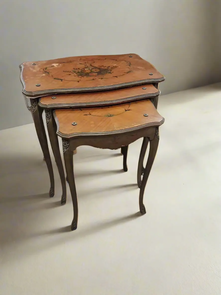 Set Of 3 Louis Xv Satinwood Nesting Table-As Founds 1