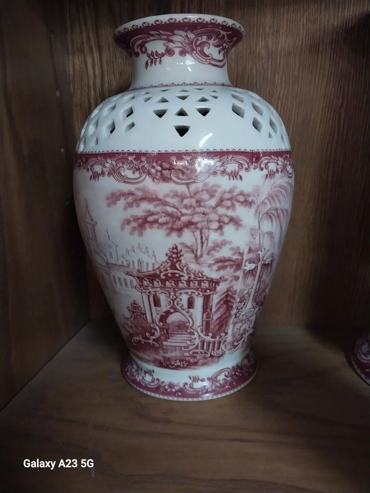 Red And White Tall Reticulated Vase 1