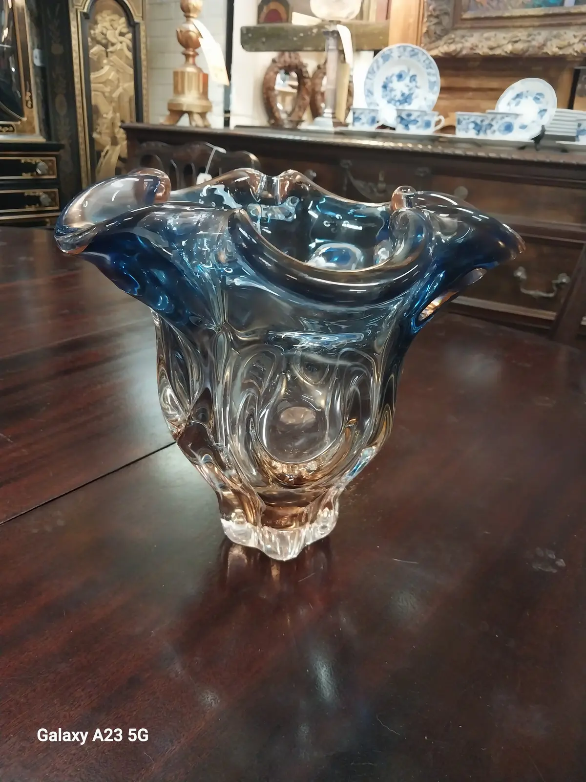 Large Murano Wavy Peach And Purple Glass Vase 1
