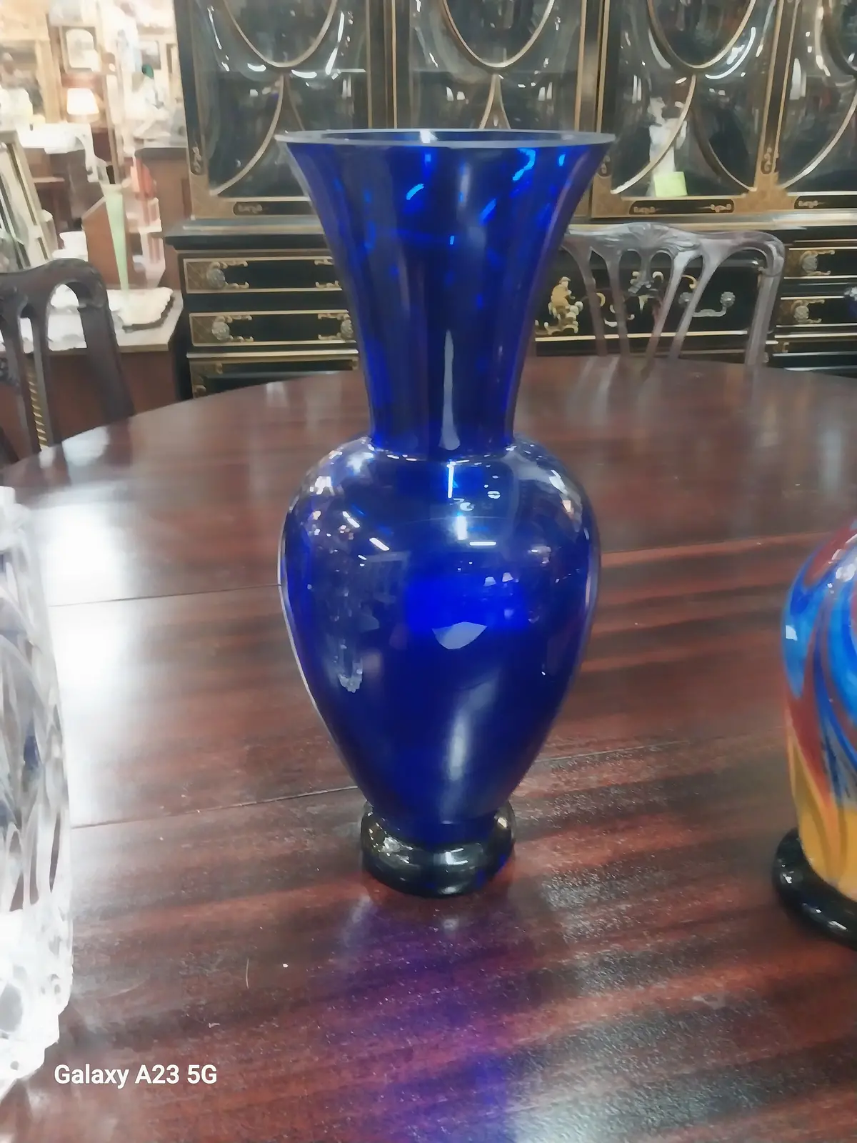 Cobalt Blue Polish Block Footed Crystal Vase 1