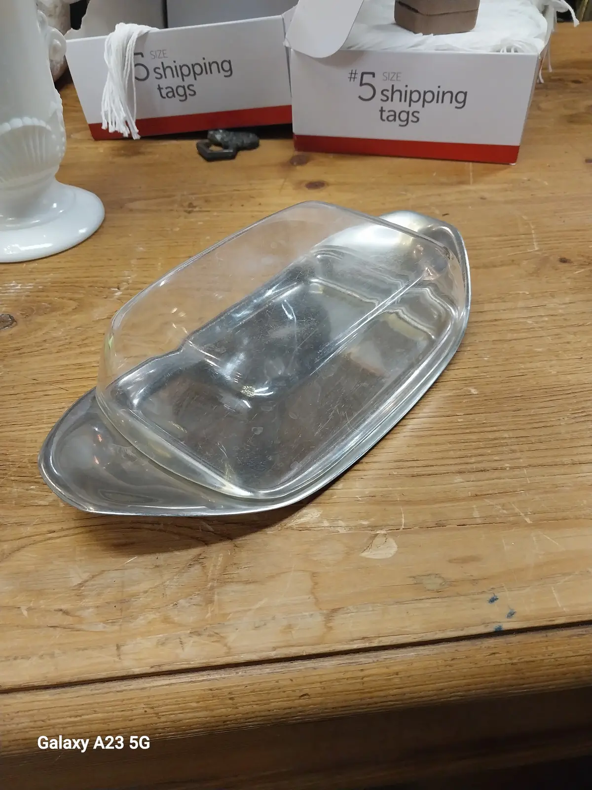 Midcentury Lucite And Silverplate Butter Dish 1