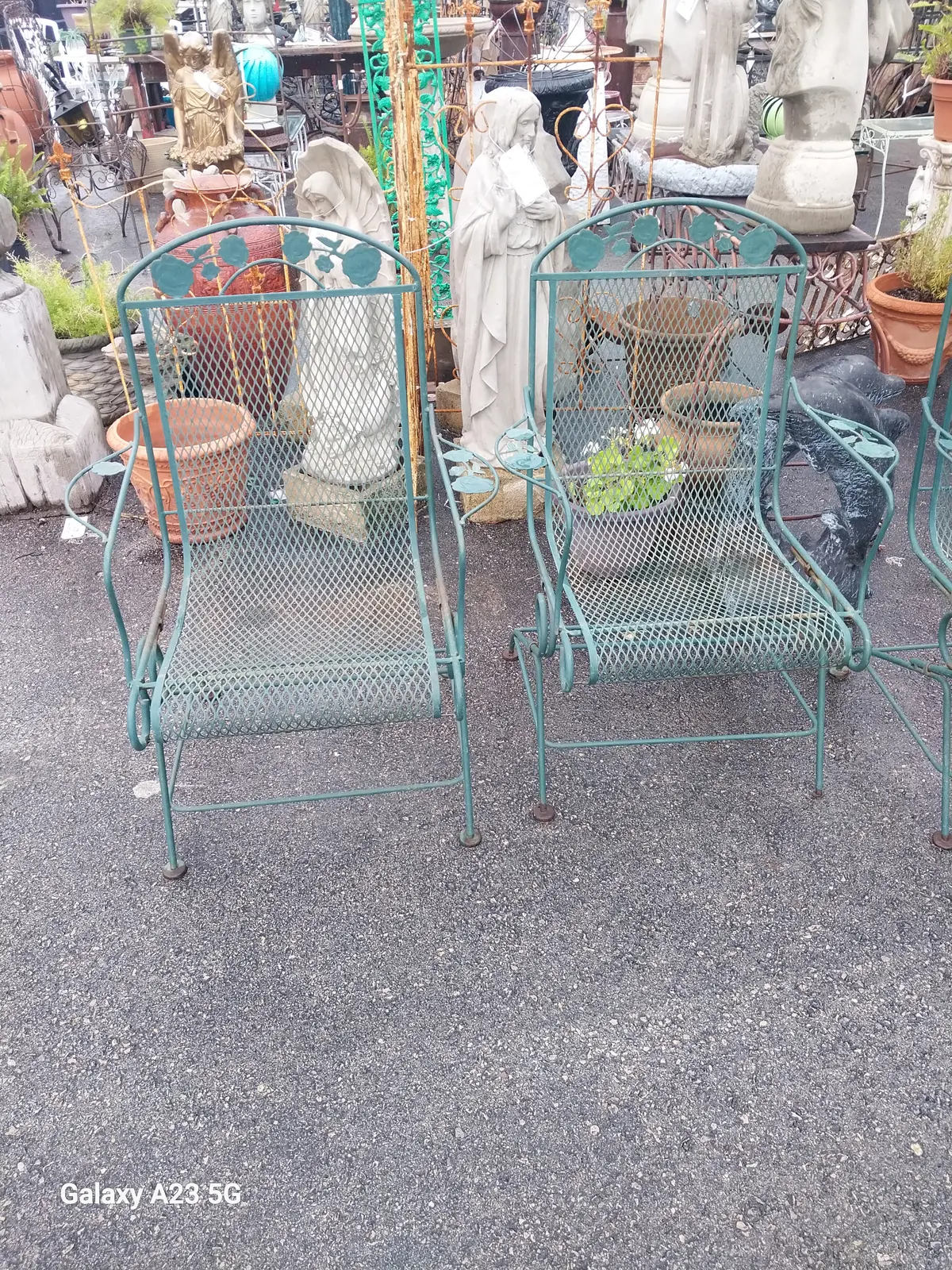 Pair Of Vintage Green Iron Rocking Lawn Chairs 1