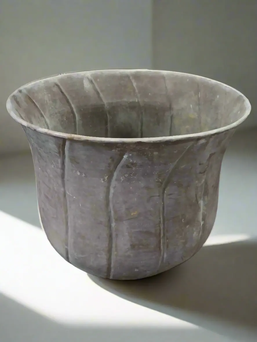 Large Fluted Brass Planter With Patina 1