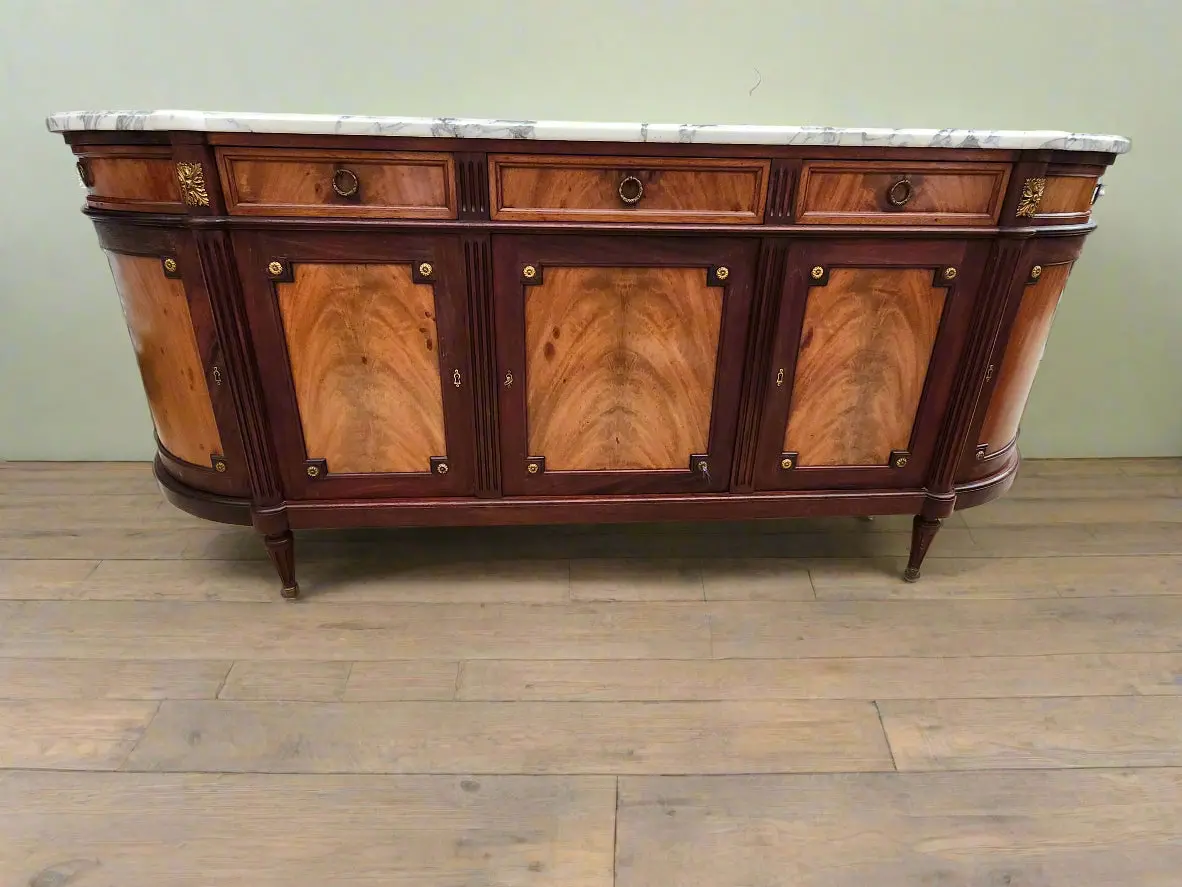 Louis Xvi Demilune Marble Top Mahogany Sideboard 1