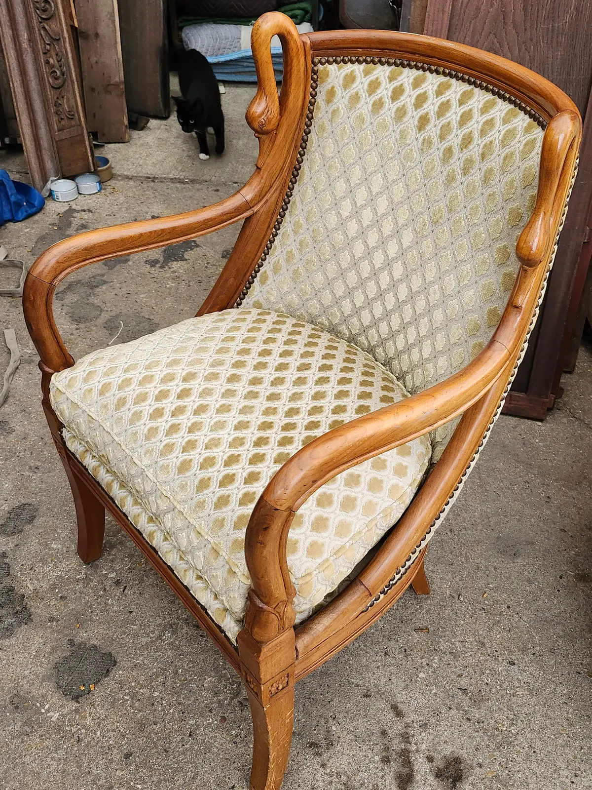 Set Of 3 French Empire Swan Carved Cherry Chairs 1