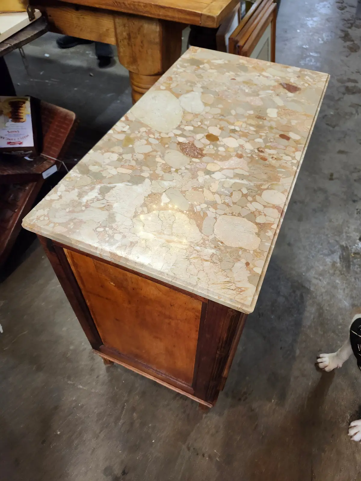 Small Louis Xvi Marble Top 4 Drawer Walnut Commode 1