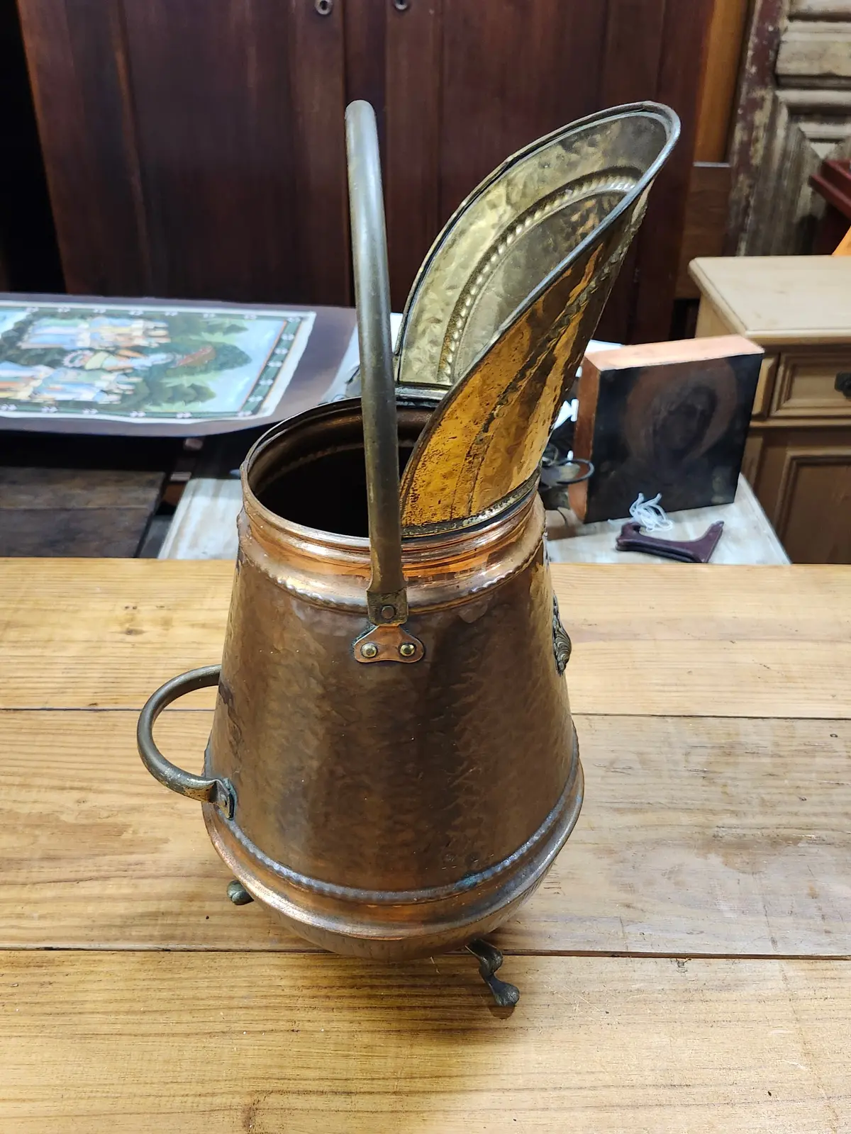 Copper Footed Pitcher Style Coal Hod 1