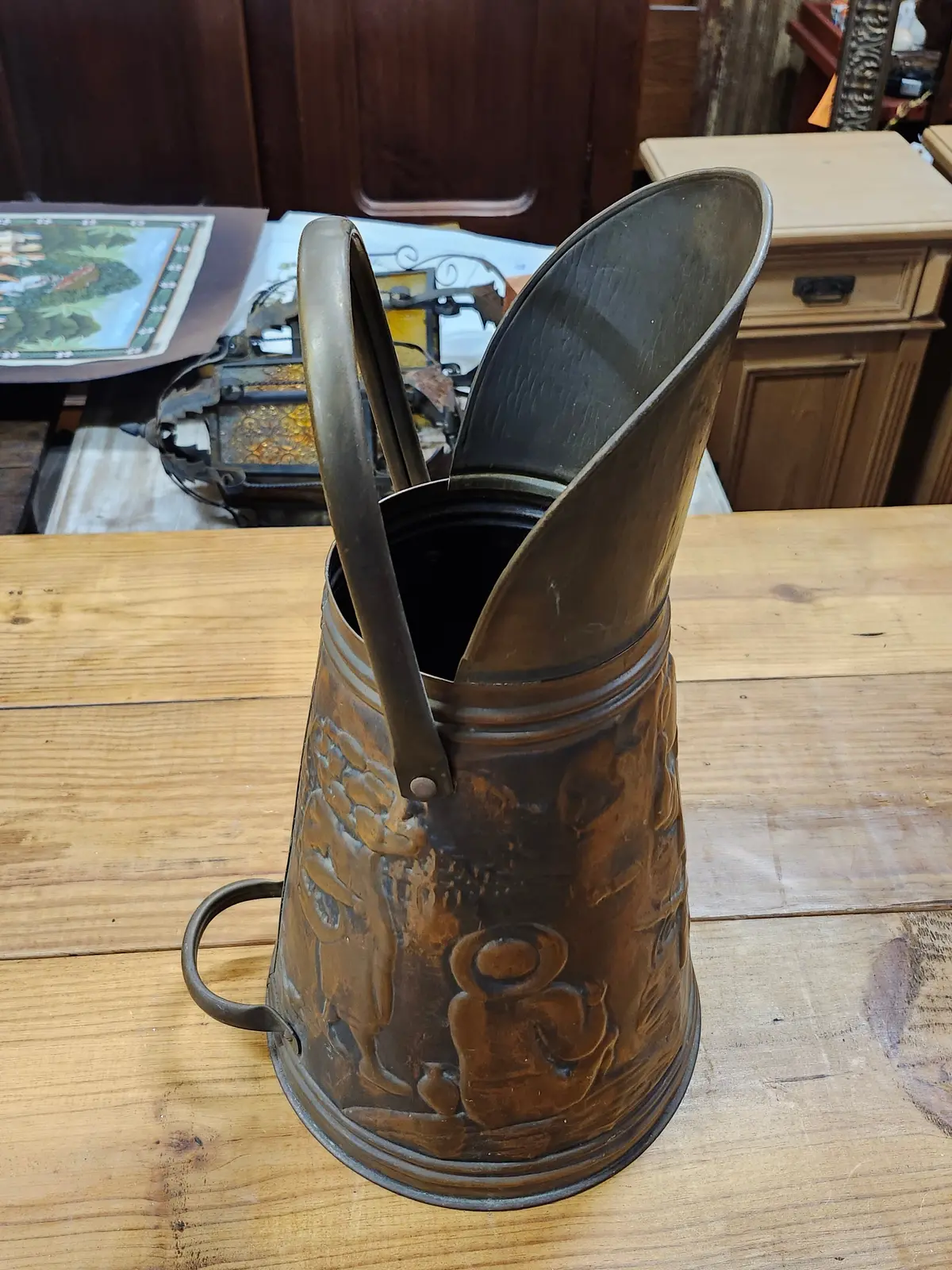 Copper Embossed Pitcher Style Coal Hod 1