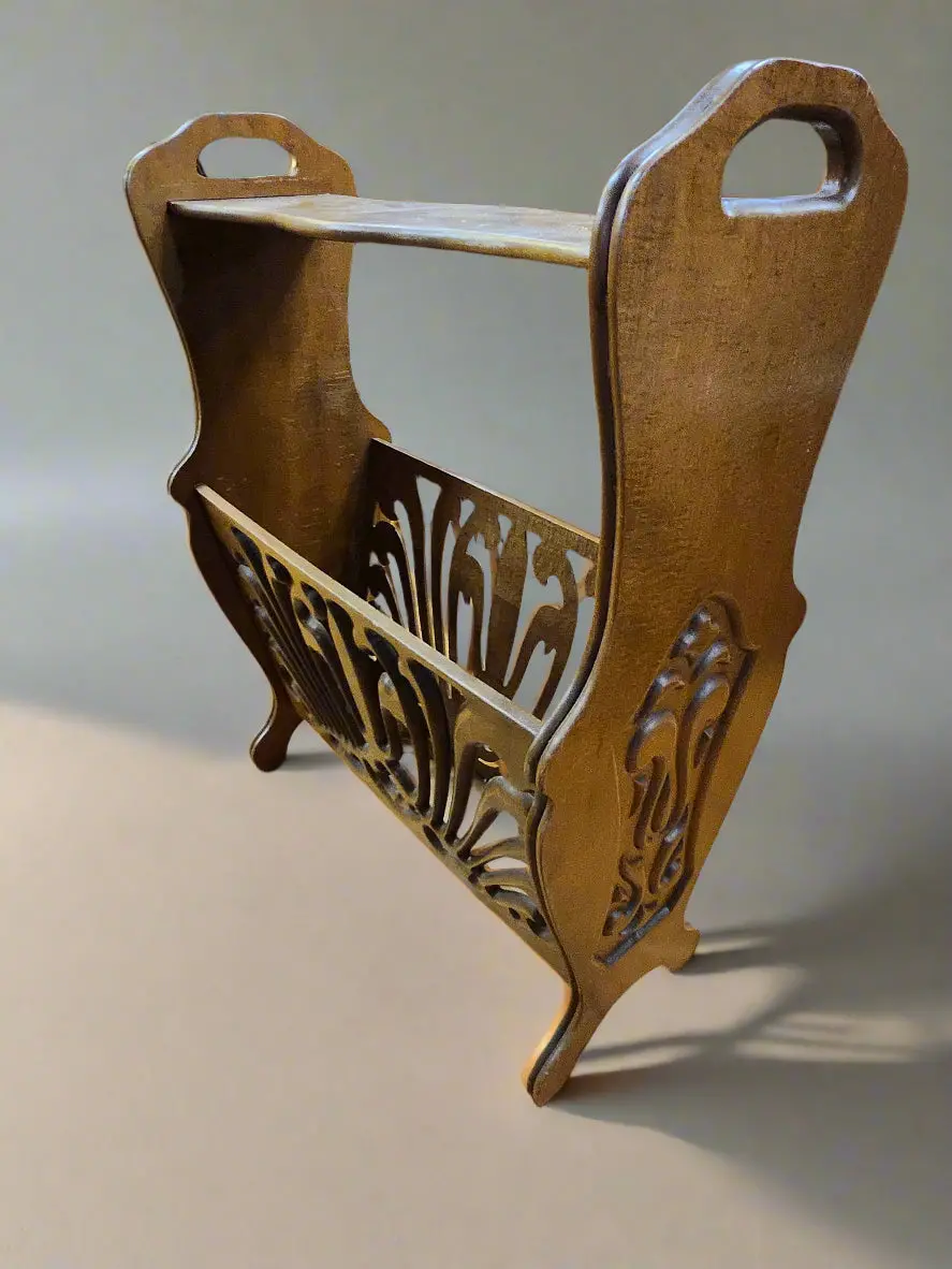 Tall Pierce  Carved Oak Magazine Stand 1