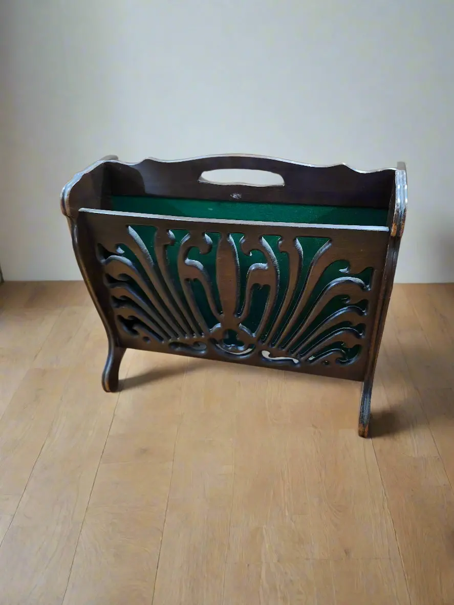 Dark Oak Pierce Carved Magazine Stand 1