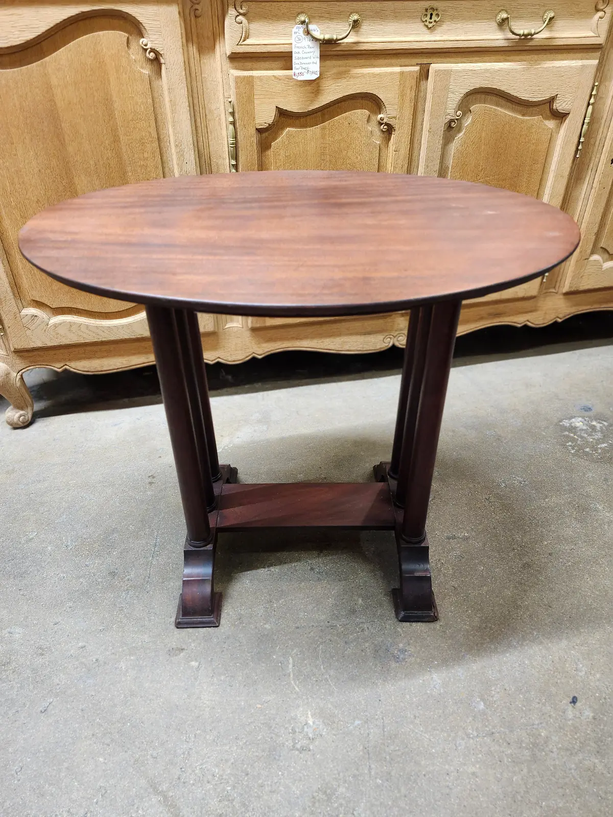 Oval Top Mahogany Parlor Table With Column Sides 1