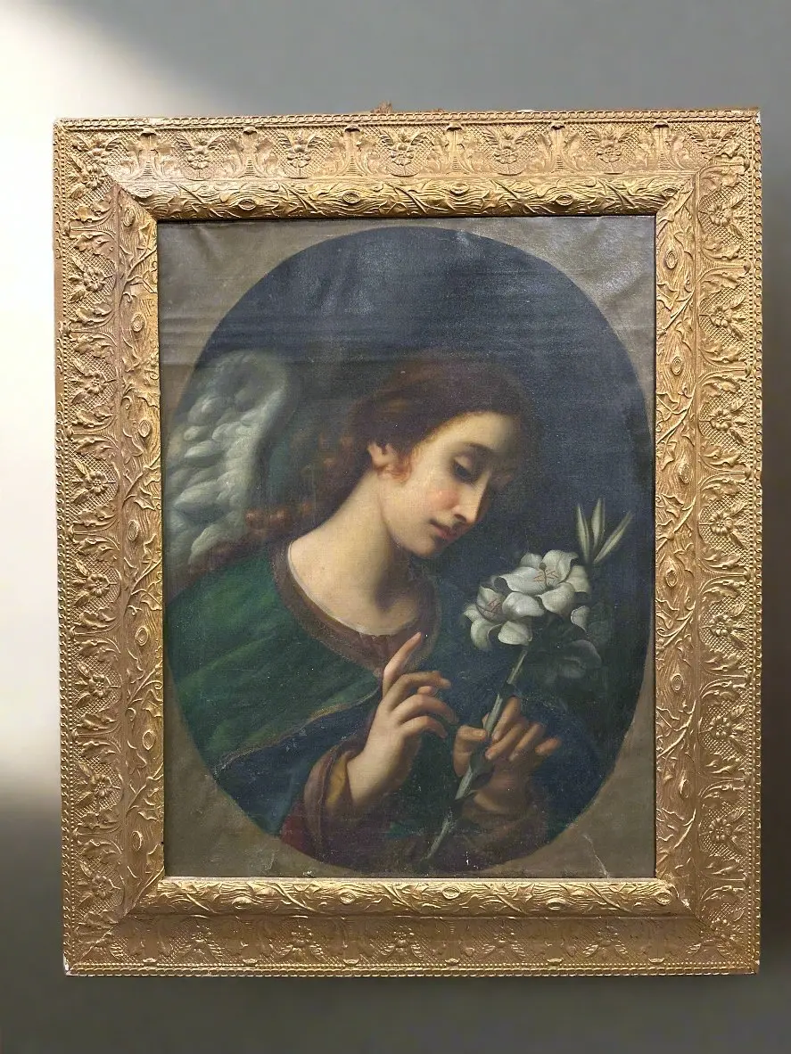 Large Gilt Framed Angel Oil Painting 1