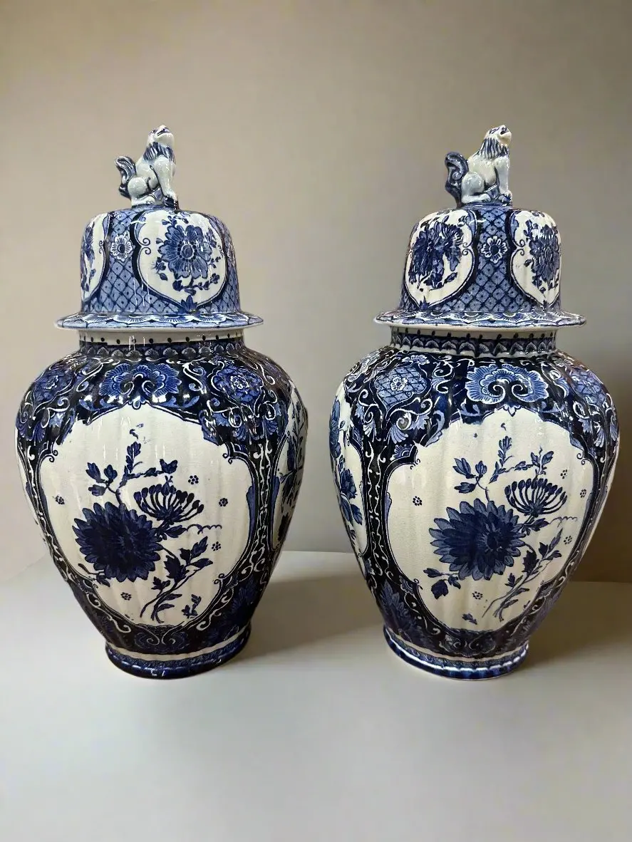 Pair Of Delft Ginger Jars 1