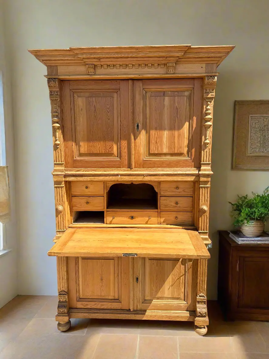 French Pine Press On Desk On Cabinet 1