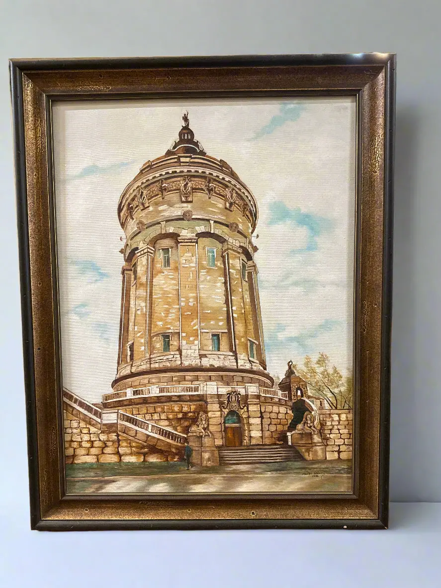 Framed Impressionist Oil Painting Of Mannheim Watertower (Buiilt 1886 To 1889) By Maude Waters) By Maude Waters 1