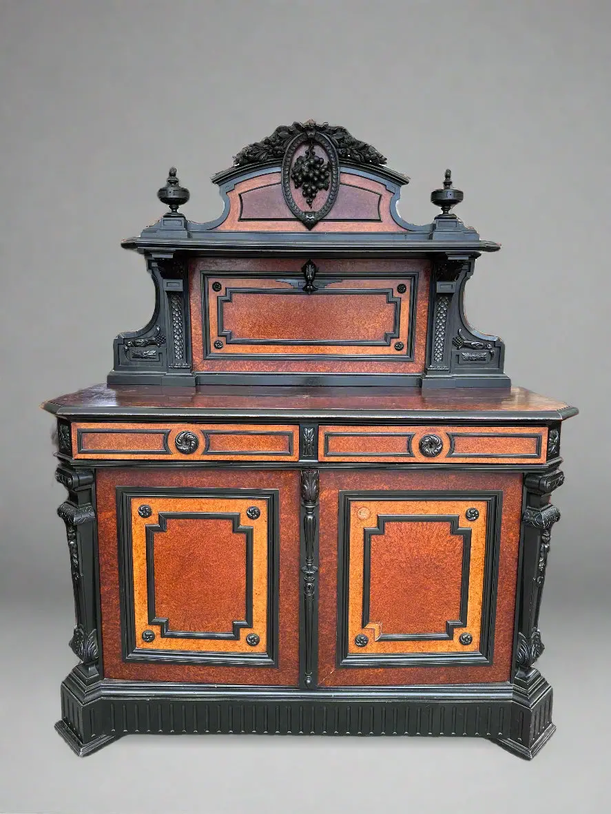 1860S Burled And Ebonized Sideboard  With Rosewood Trim 1