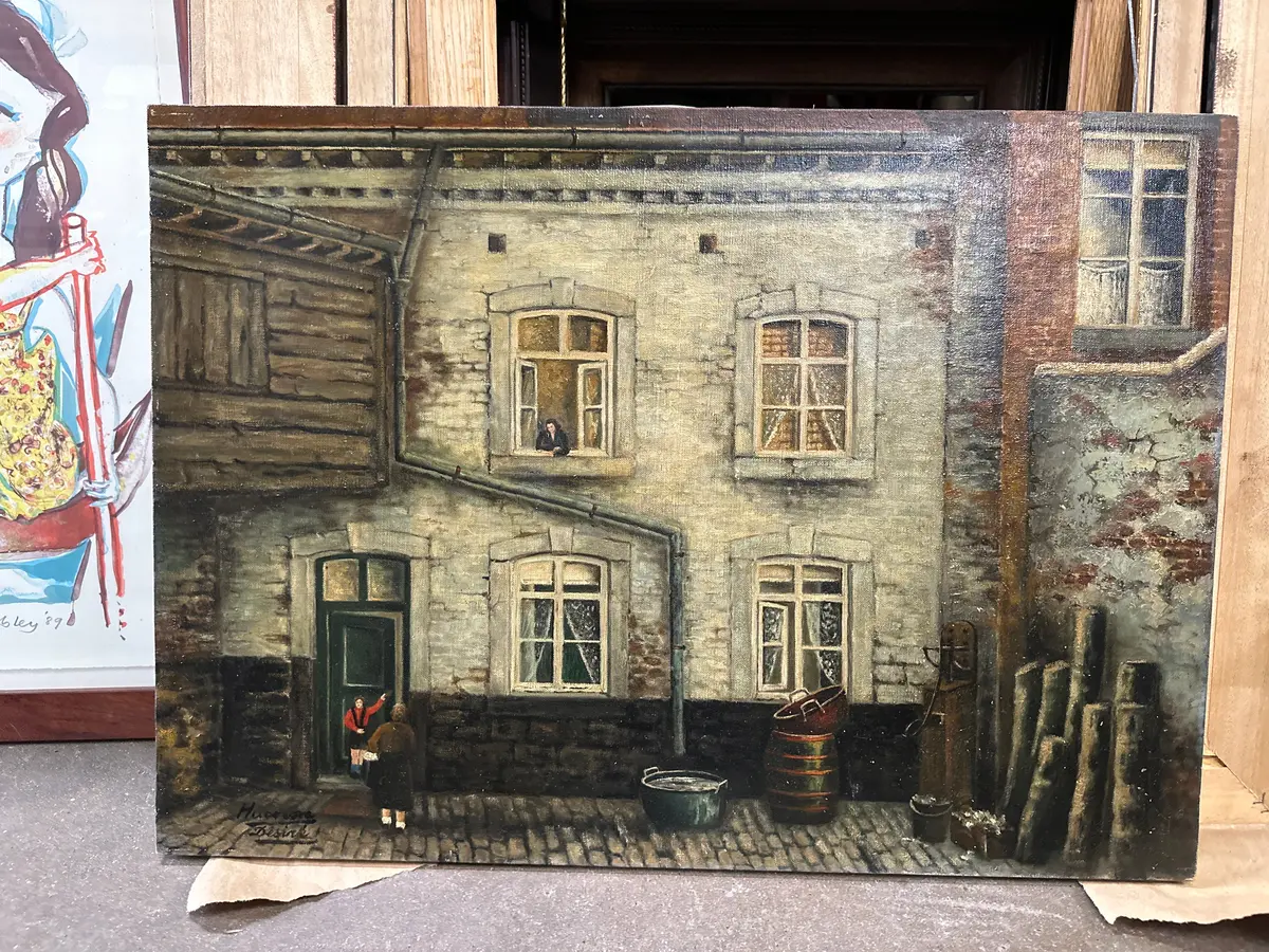 Framed Oil Painting Of A Building Facade Signed Hercoume Desirk 1