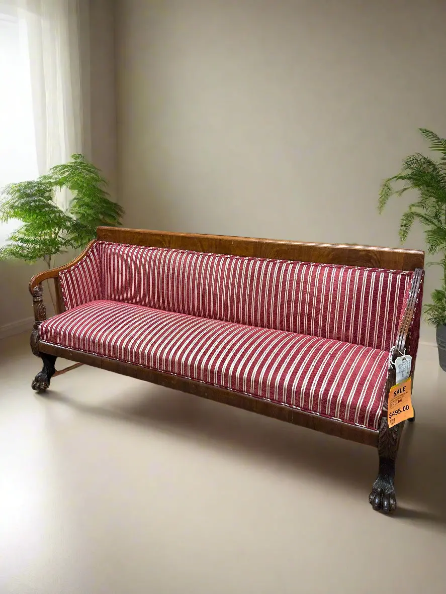 Long Paw Feet Empire Red And White Fabric Sofa 1