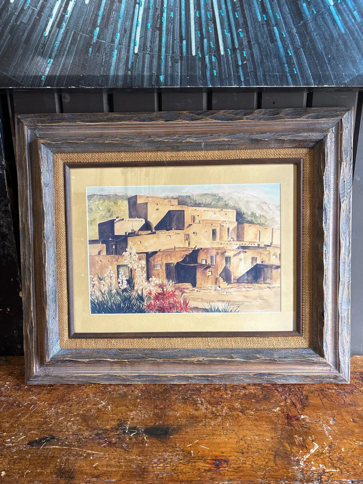 Framed Water Color Painting Of New Mexico Pueblo Signed 1