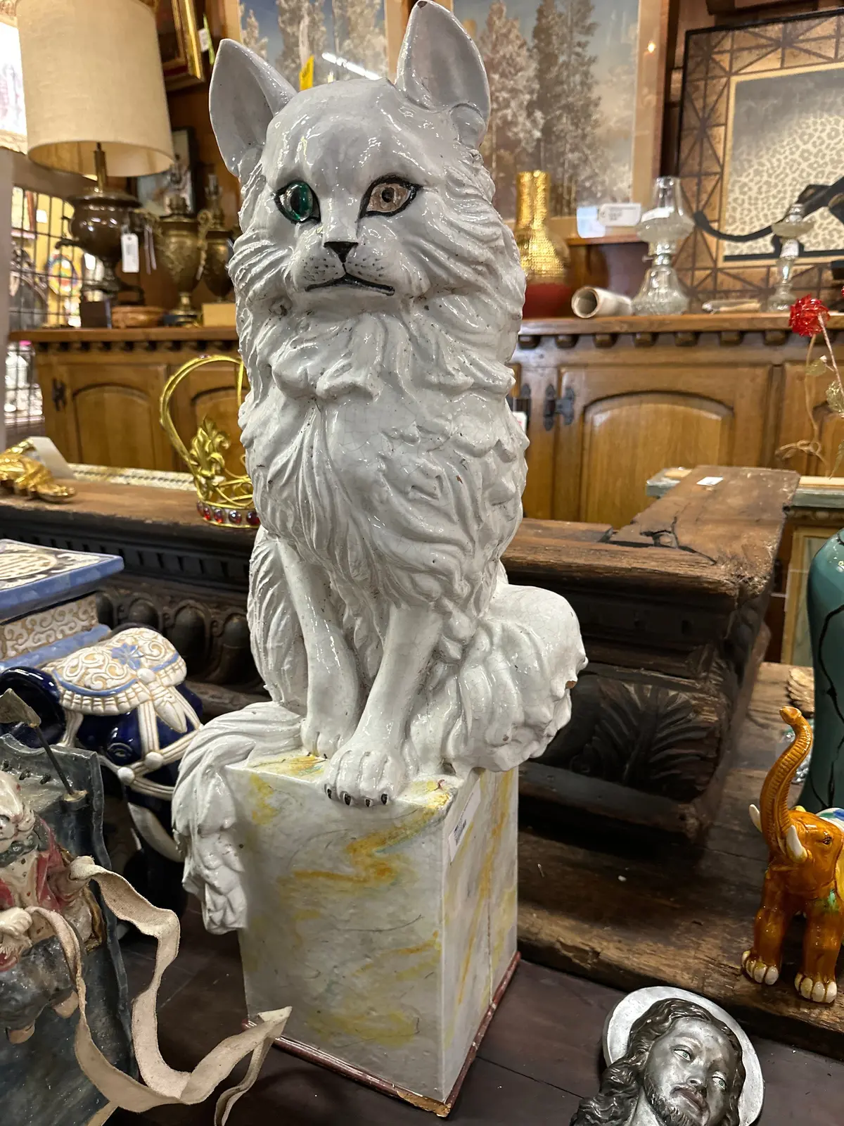 Glazed Italian Terracotta White Cat 1