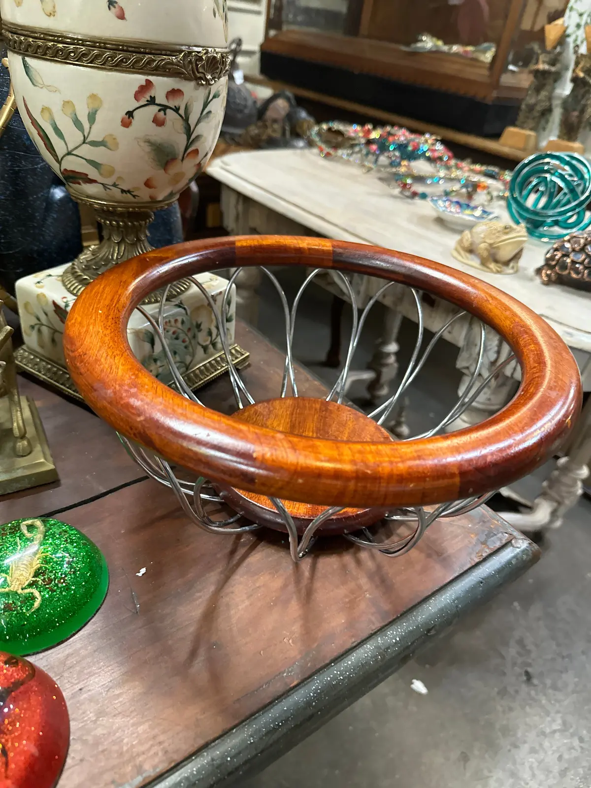 Chrome And Wood Bowl Basket 1