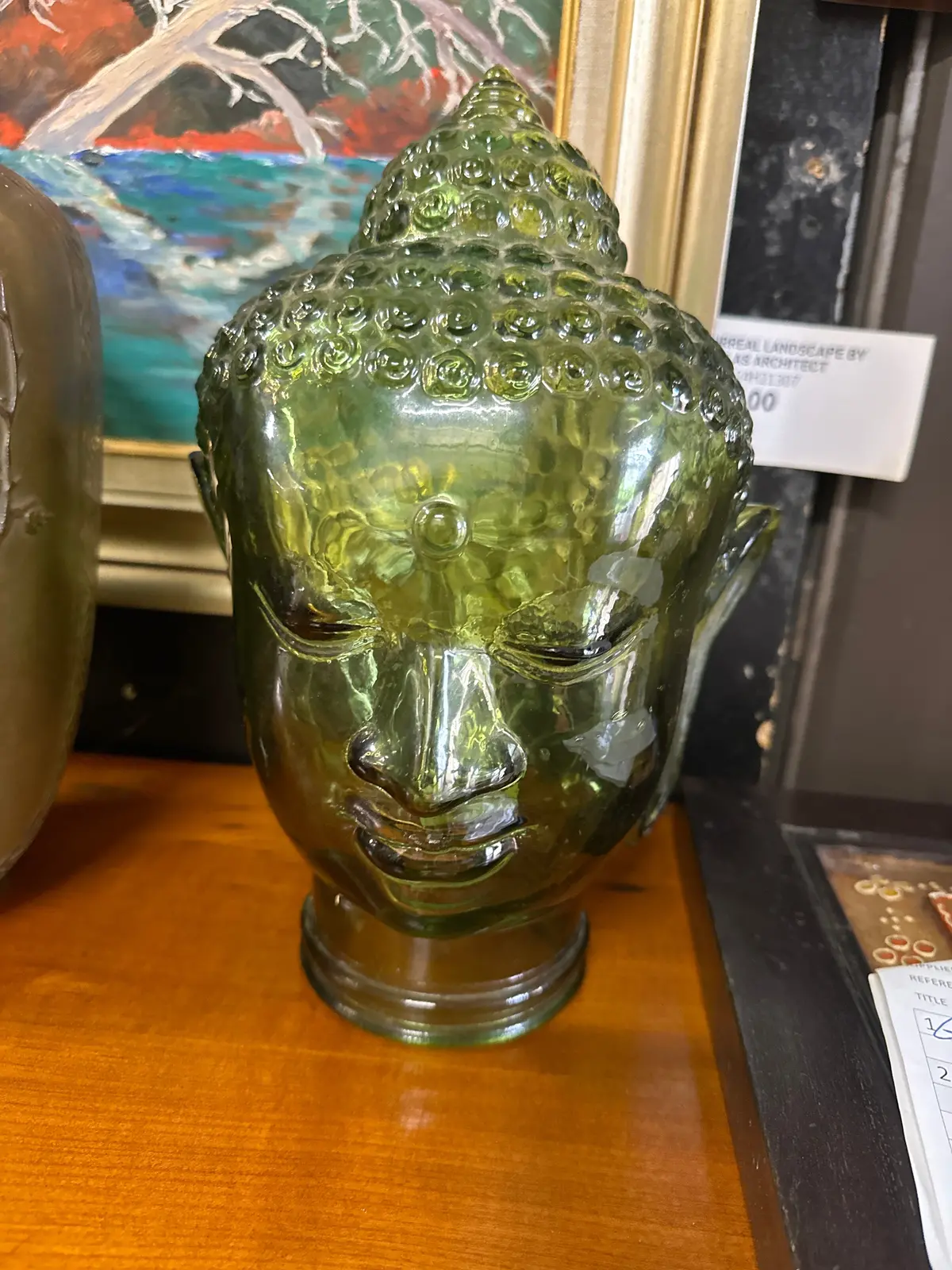 Green Glass Buddha Head 1