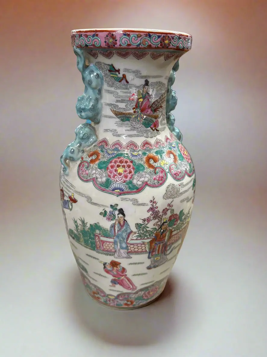 Small Light Blue Pink And White Asian Vase 1