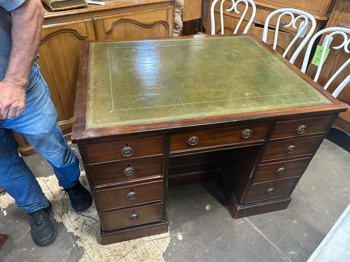 Small English Mahogany Leather Top Partners Desk 1