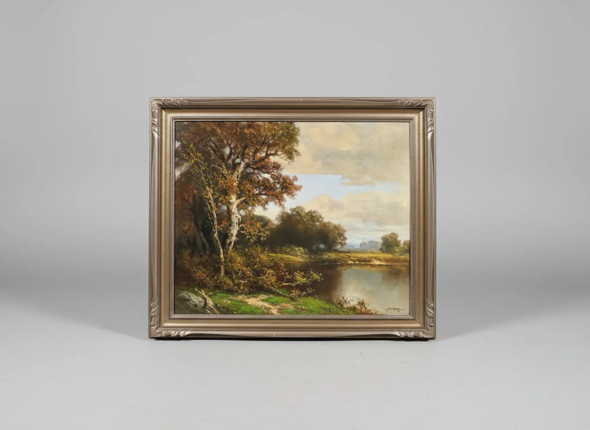 A.D Green Landscape With Pond Oil Painting 1