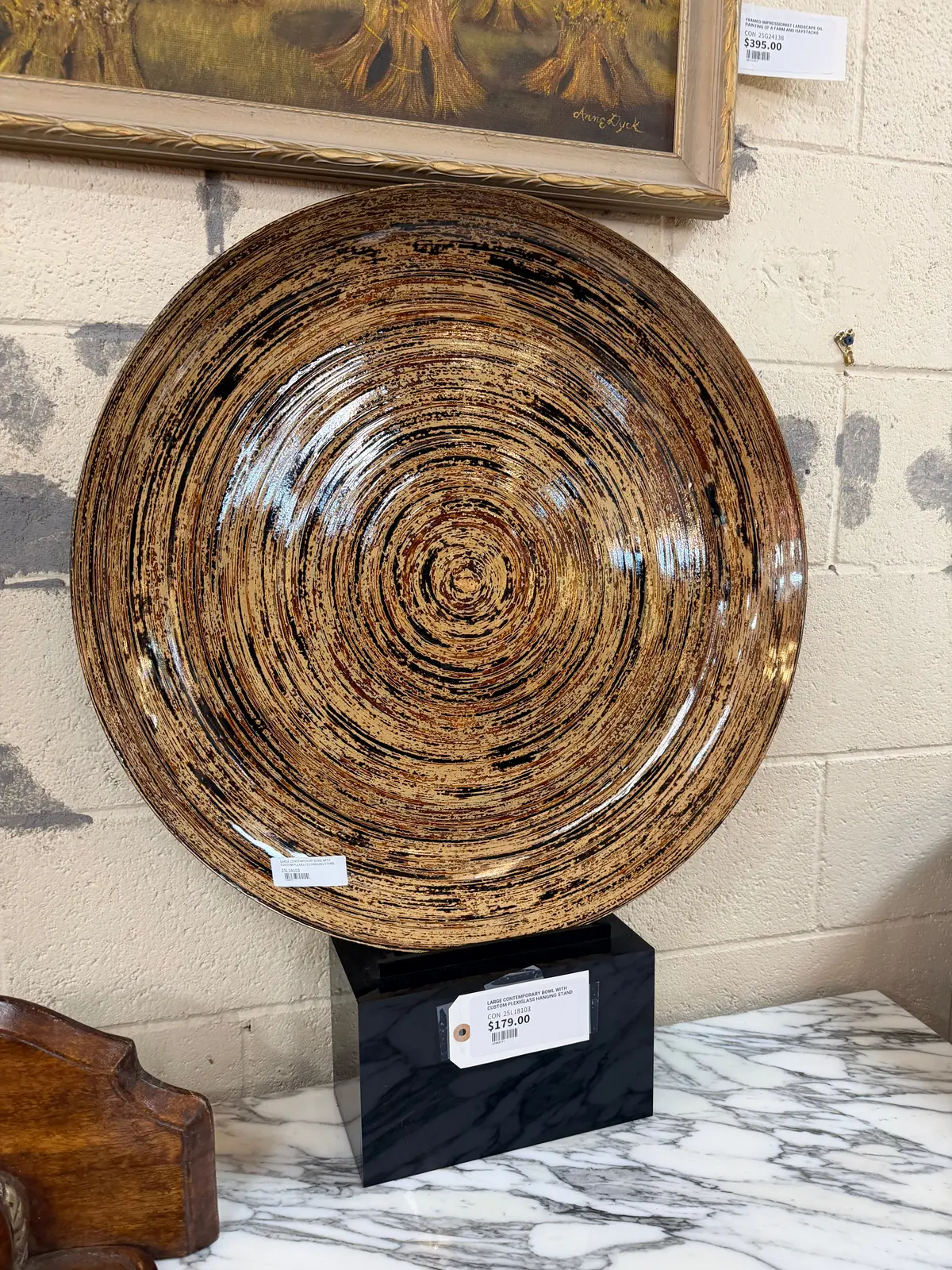 Large Contemporary Bowl With Custom Plexiglass Hanging Stand 1