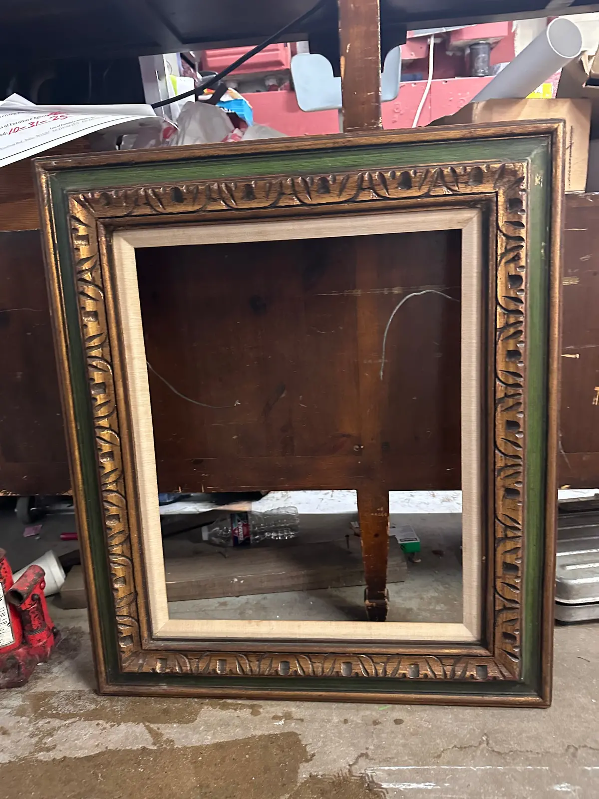 Rustic Carved Wood Frame With Green Accents 1