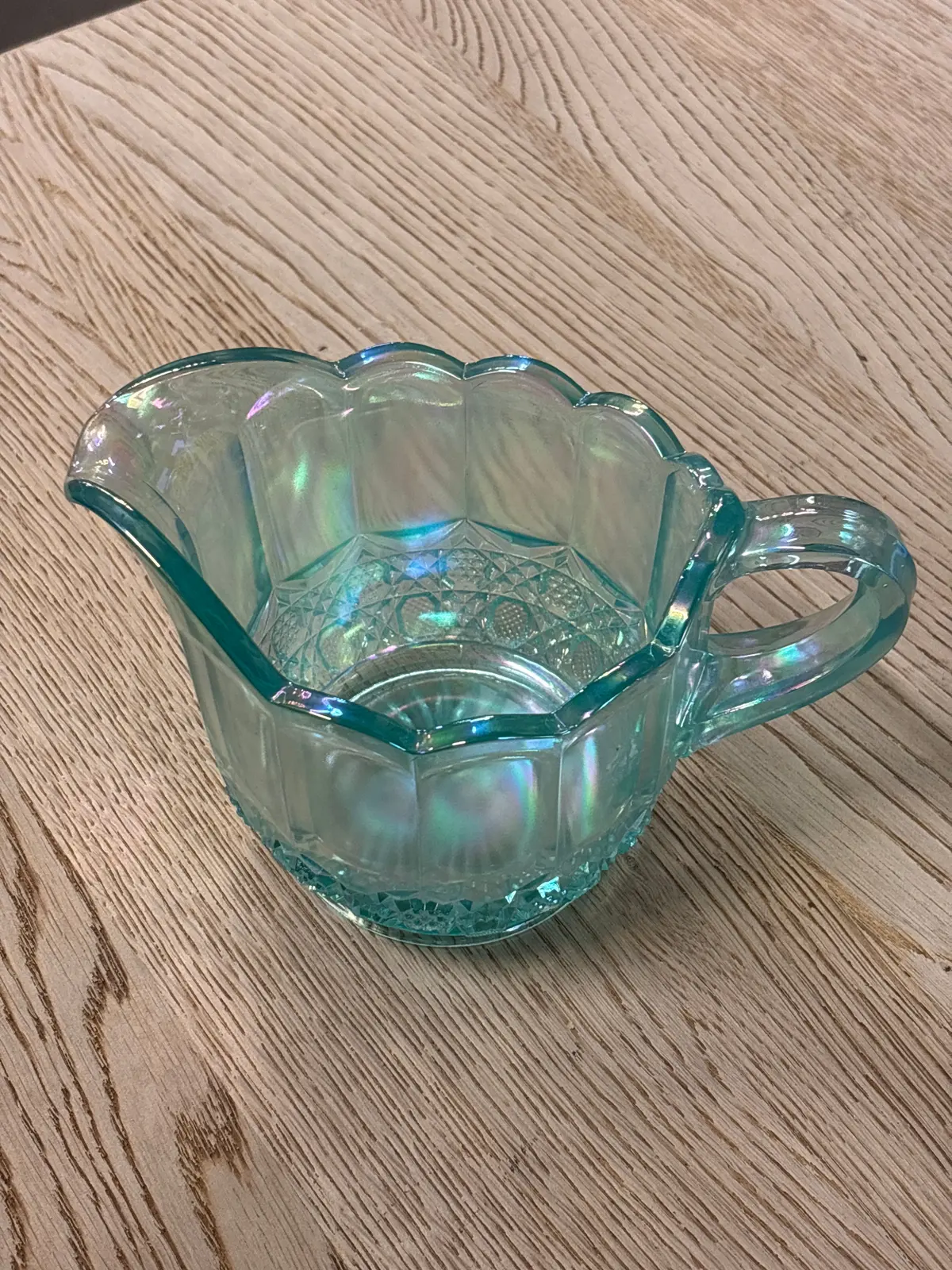 Blue New Fenton Glass Squat Pitcher 1