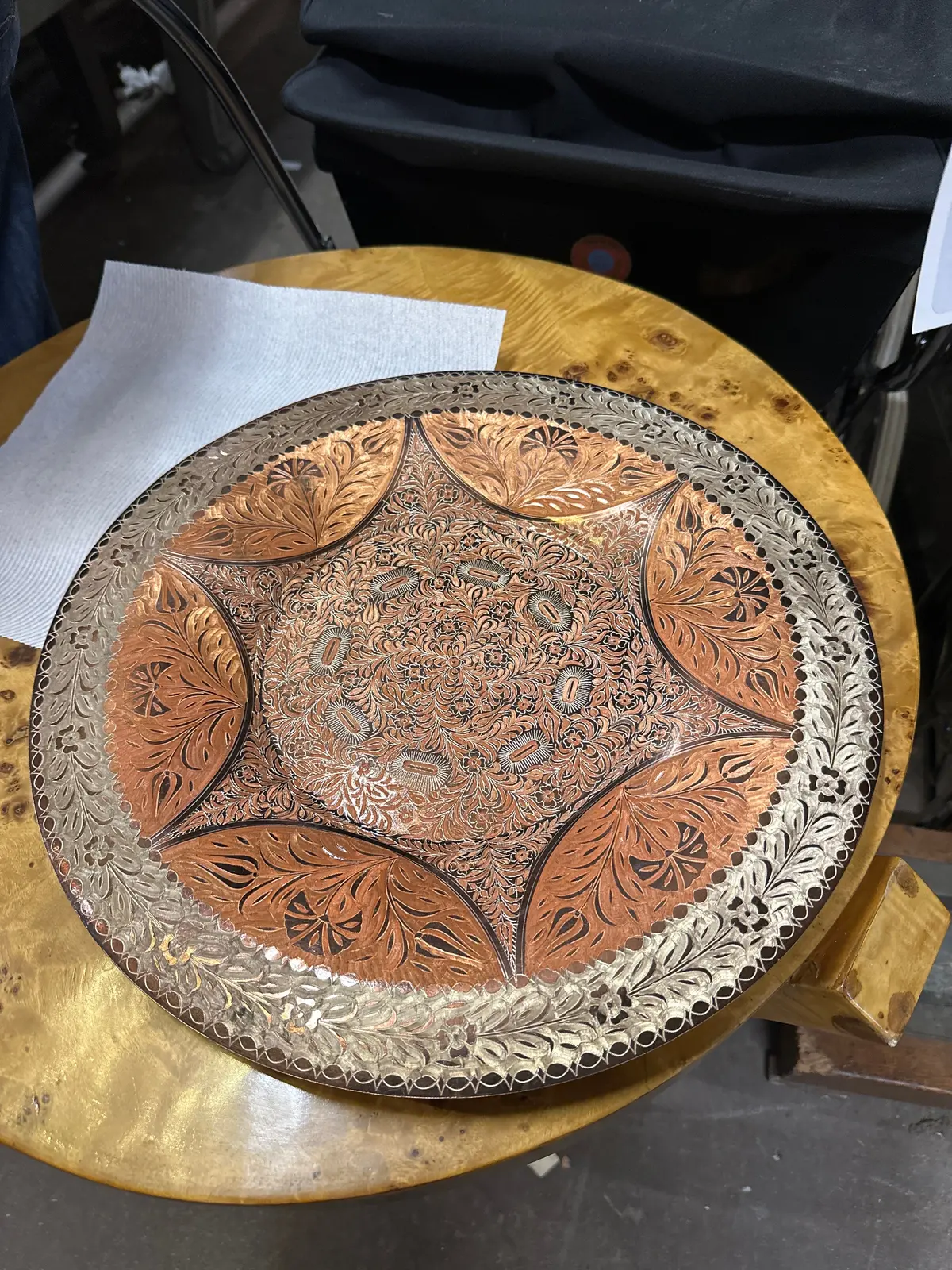 Incised Copper And Brass Tray 1