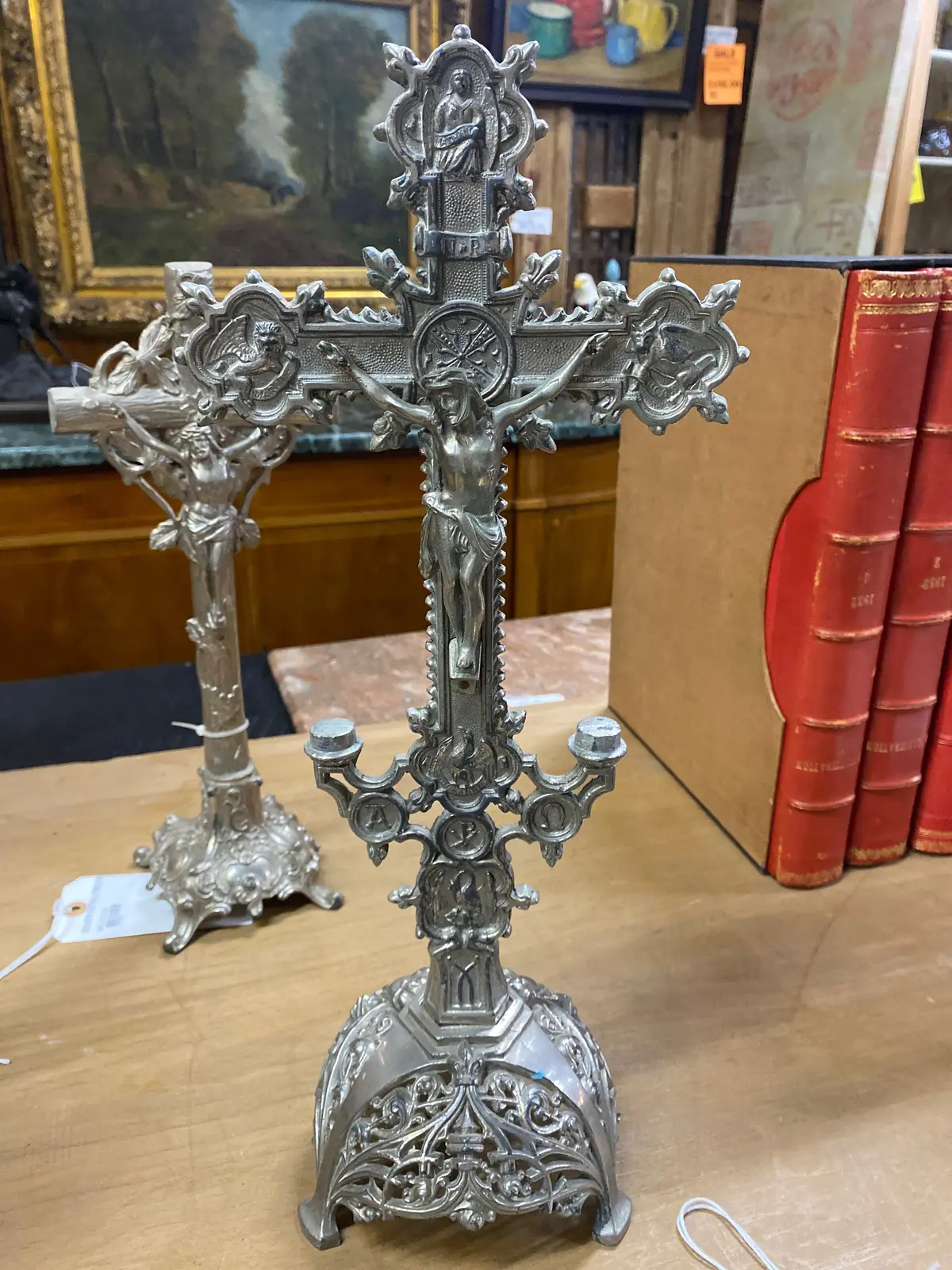 Large Silver Metal Crucifix With Joseph And Mary 1